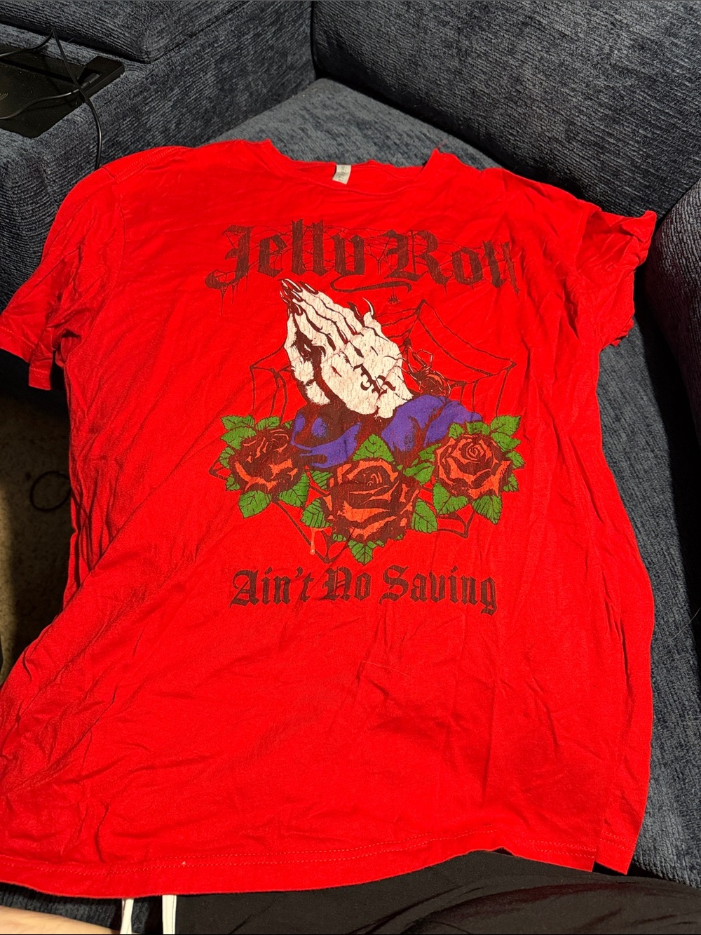 Jelly Roll Red Graphic Short Sleeve Tee - Prayer Hands & Roses